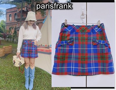 parisfrank~~品牌scottish house 天菜款 藍紅格紋 蝴蝶結雙口袋修身短裙(S號)