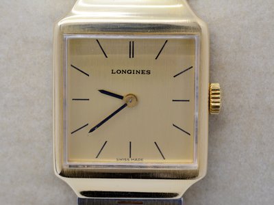 《寶萊精品》Longines 浪琴金黃方長型手動女錶