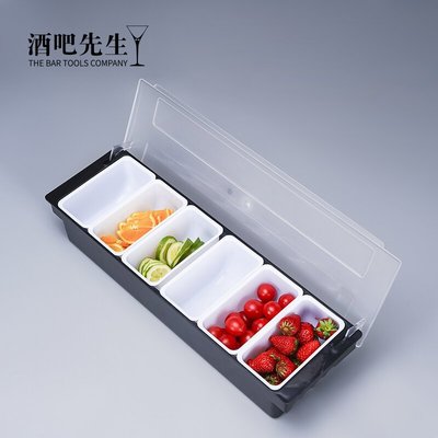 【熱賣精選】#酒杯吧臺食品級塑料四格六格裝飾物水果盒保鮮盒香料盒調味盒 酒吧用品