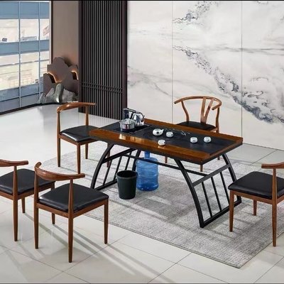 【熱賣精選】辦公茶桌椅組合新中式現代簡約鐵藝實木茶具套裝一體式公夫茶桌