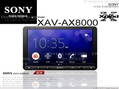 音仕達汽車音響 SONY XAV-AX8000 9吋可調式螢幕 藍芽/Android/Apple 手機互聯 快速喚醒