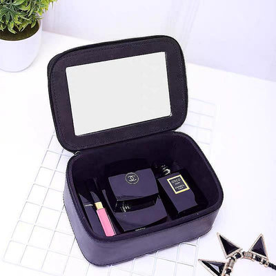 【現貨】化妝包小號便攜韓國簡約小方包化妝品收納盒帶鏡子大容量化妝箱