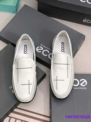 ECCO愛步 休閒男鞋 超軟舒適 一腳蹬 懶人休閒皮鞋 白色
