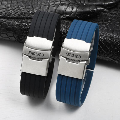 表帶精工五號表帶橡膠 SEIKO5號領航水鬼硅膠手表帶 防水防汗20 22mm