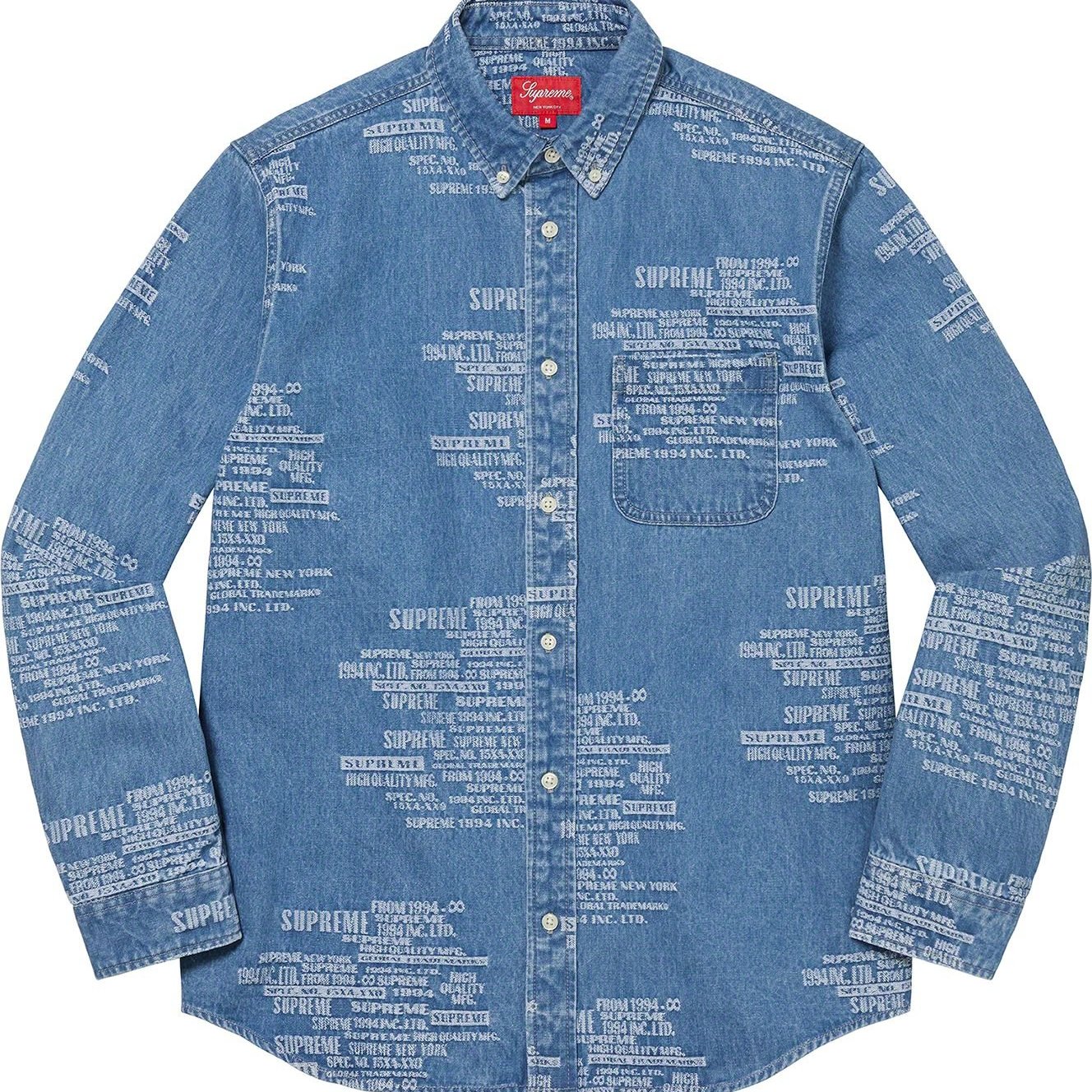 紐約范特西】預購SUPREME SS23 TRADEMARK JACQUARD DENIM SHIRT 牛仔