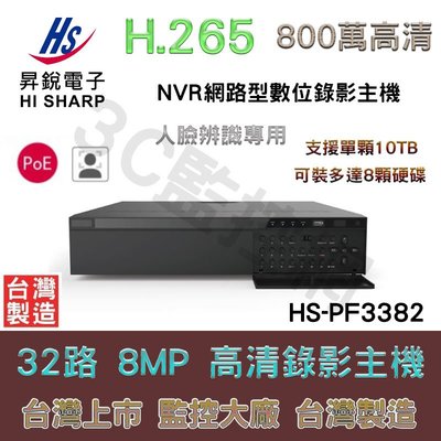 昇銳 Hi-Sharp HS-PF3382 32路 PoE供電 800萬 8MP 人臉辨識專用 NVR 網路型錄影主機