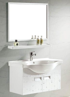 FUO衛浴:80公分合金材質櫃體陶瓷盆浴櫃組(含鏡子,龍頭)T9741