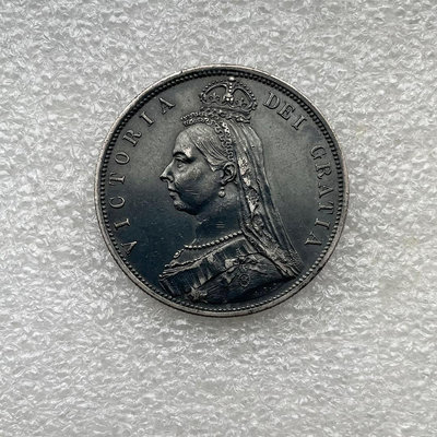 UNC黑包漿好品1887英國 維多利亞 半克朗 銀幣