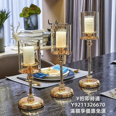 燭台輕奢陶瓷金屬玻璃三頭蠟燭台歐式復古美式浪漫燭光晚餐桌裝飾擺件燭臺