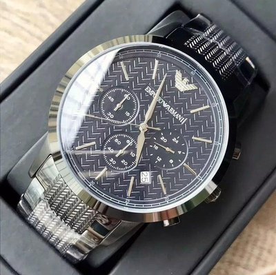 EMPORIO ARMANI 藍色錶盤 黑色不銹鋼錶帶 石英 三眼計時 男士手錶 AR2505