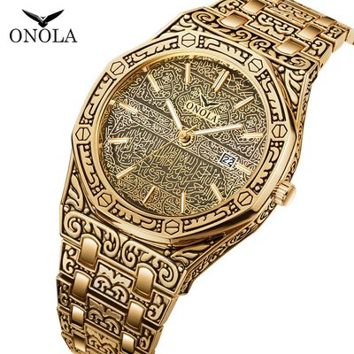 【潮裡潮氣】ONOLA新款跨境爆款時尚經典設計復古風格男士手錶男防水鋼帶手錶ON3812