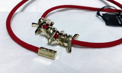 D2 DSQUARED 2 鐵絲網刺紅色皮繩手環/項鏈(女款)