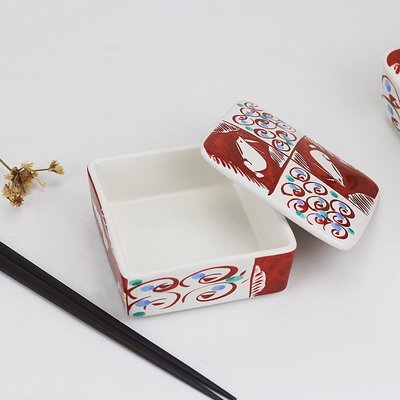現貨200起發*日式陶瓷鰻魚飯盒壽司盒正方形帶蓋便當盒餐盒商用點心盒料理餐具