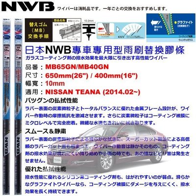 和霆車部品中和館—日本NWB 適用NISSAN TEANA 塗敷石墨橡膠替換膠條 MB65 MB40