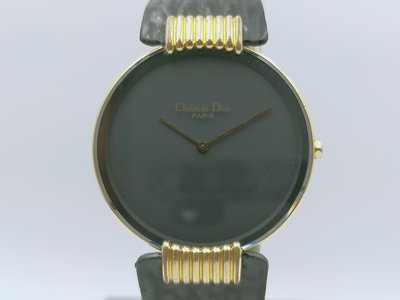 【發條盒子H5316】Christian Dior 迪奧CD 黑面石英2針 鍍金皮帶 經典錶款