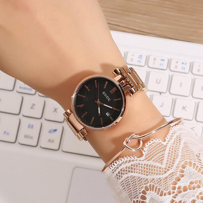 熱銷 古歐GUOU時尚潮流個性白領女錶氣質高雅玫金鋼帶女士手錶腕錶女625 WG047