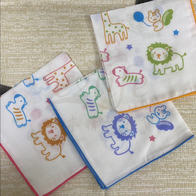 【e2life】日本製純棉雙層麻紗手帕 兒童款 - 長頸鹿 獅子 松鼠 斑馬