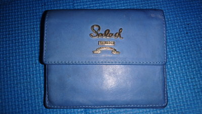 ~保證真品 SALAD 土耳其藍色真皮款中夾 置物方包 皮包~便宜起標無底價標多少賣多少