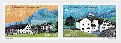 2020年列支敦士登村莊景色-巴爾采斯郵票 （房子部分打凸）
