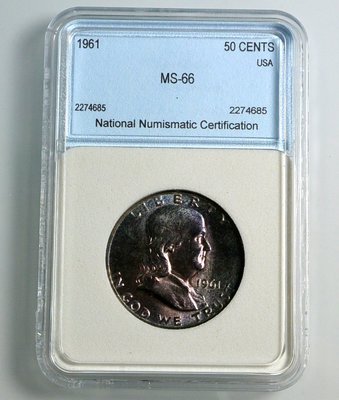 評級幣 1961年 美國 富蘭克林 5角 半元 銀幣 鑑定幣 NNC MS66