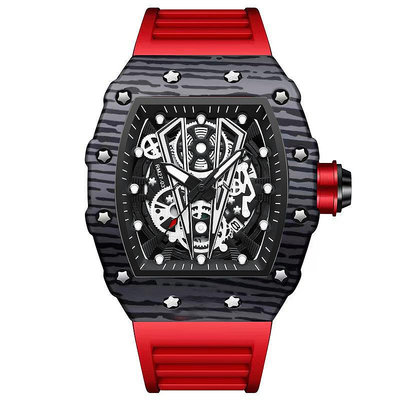 手錶 機械錶 石英錶 男錶 BINBOND品牌手錶 霸氣酒桶男錶弧面鏡鏤空面運動男手錶外貿錶