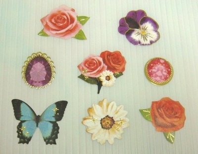 日本 Flake Stickers 花朵蝴蝶鑽石 箔押貼紙(8枚)