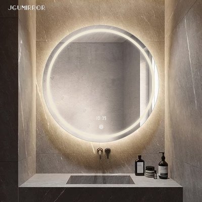 【現貨】led衛生間圓鏡 智能浴室帶燈化妝高清銀鏡掛墻式廁所洗手間洗漱鏡