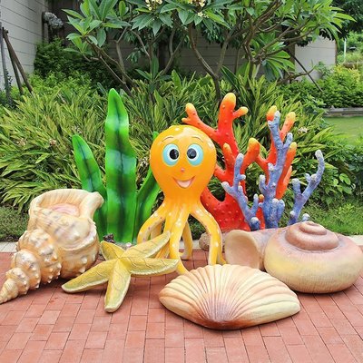 仿真海洋動物模型裝飾卡通貝殼海螺章魚海草珊瑚大擺件*特價正品促銷