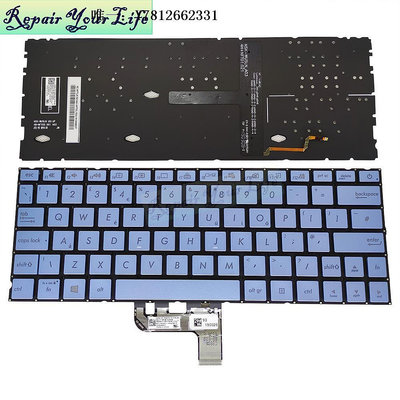 電腦零件ASUS 華碩 UX334 UX334U U334U UX334A 筆記本鍵盤 淺藍色背光UK筆電配件