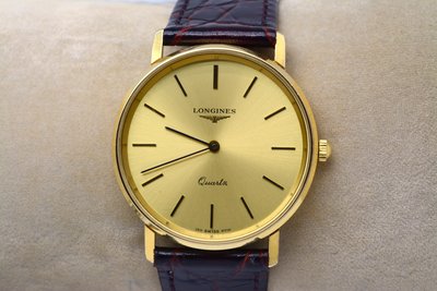 《寶萊精品》Longines 浪琴金黃圓型石英男子錶