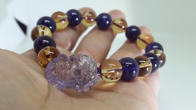 『玲玲水晶藝品』天然水晶  紫黃晶貔貅手珠  晶體清透漂亮     優惠價！！