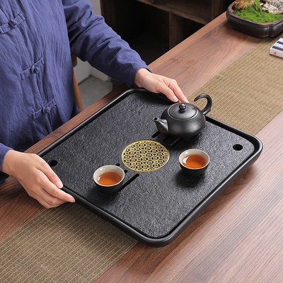 家用烏金石茶盤現代簡約瀝水盤小型石頭茶臺功夫泡雙用茶陶瓷托盤