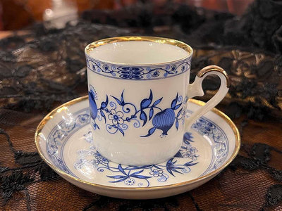 西德Royal Franconia藍洋蔥金邊濃縮咖啡杯碟組#224109
