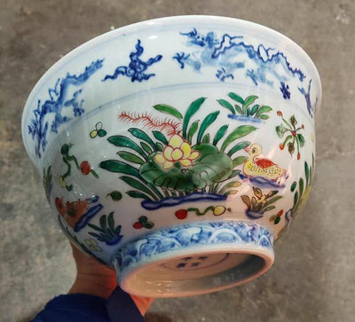 明代大明宣德年制鬥彩鴛鴦紋陶瓷大碗尺寸19×8