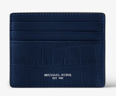 全新美國精品名牌 Michael Kors Men MK 藍色經典款皮革名片夾，附原廠禮盒，低價起標無底價！免運費！