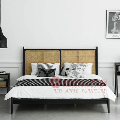 [紅蘋果傢俱] 實木家具 梣木系列 MTB04 藤編床架 床架 實木床架 雙人床架 五尺床 六尺床