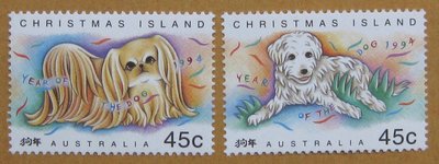 (8 _ 8)~-澳洲屬聖誕島郵票---1994年---狗年--- 2 全---生肖郵票---澳大利亞---外拍