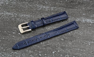 14mm 超美型 可替代各品牌相同規格原廠錶帶漂亮紳藍色鱷魚皮壓紋,真皮錶帶尖尾