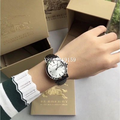 BURBERRY手錶 BU9106 英倫時尚經典立體格紋黑色真皮革錶帶腕錶/女錶