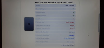 蘋果 Apple iPad Air3 3 WiFi 256G 10.5吋平板電腦(A2152) 零件機 狀況: 品相缺陷如圖 不開機 機身有掀開