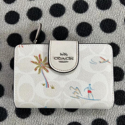 小Z代購#Coach 蔻馳新款卡包CK414短款卡包椰樹衝浪印花卡包拉鏈卡包