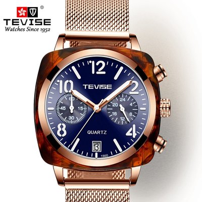 【潮裡潮氣】瑞士TEVISE特威斯新款石英表防水爆款手錶男士T860