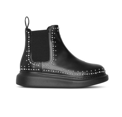 [全新真品代購-SALE!] Alexander McQueen 鉚釘 黑色皮革 靴子 / 切爾西靴 (AMQ)