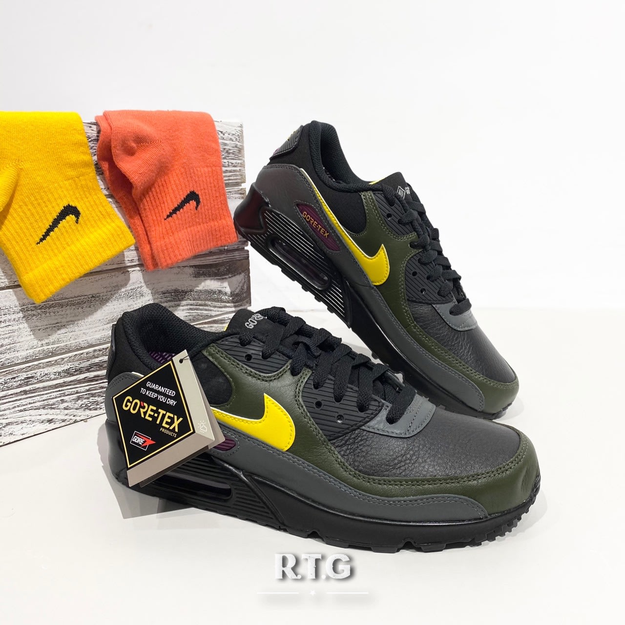 RTG】NIKE AIR MAX 90 GORE-TEX 黑綠防水復古氣墊拼接休閒男DJ9779-001