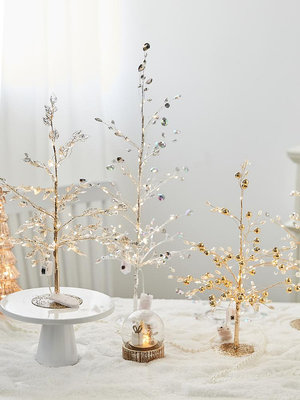 新款圣誕節ins風桌面小型高檔珍珠圣誕樹擺飾櫥窗布置拍攝道具用半米潮殼直購