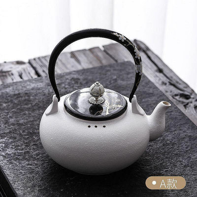 白泥陶壺 雪花釉鶯歌同款 日式手工陶瓷 養生燒水壺 圍爐煮茶壺 白色L