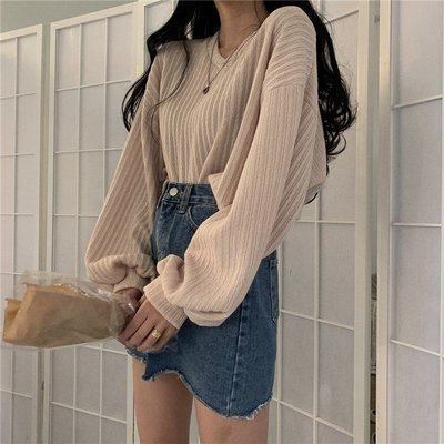 短版毛衣 韓版寬鬆毛衣 韓國chic 寬鬆慵懶風長袖針織毛衣