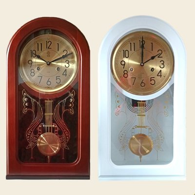 熱銷 老式機械掛鐘復古擺鐘實木發條座鐘北極星純銅機芯歐式鐘表風水鐘可開發票