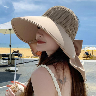 披肩防曬帽女夏季戶外出游防紫外線空頂帽加寬大帽檐顯臉小太陽帽
