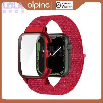 適用於apple watch 7代/8代回環式尼龍+鋼化膜殼一體錶帶 蘋果手錶7代尼龍錶帶 iwatch 8代尼龍錶帶-LOLA創意家居